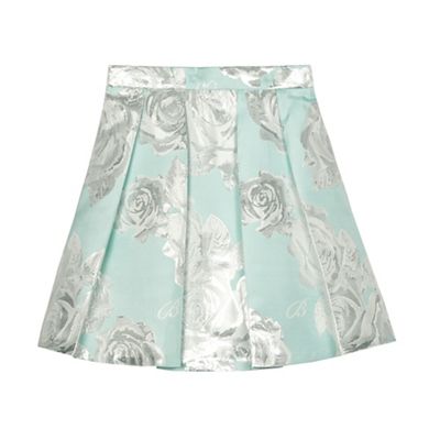Girls' light green floral foil-effect pleated skirt